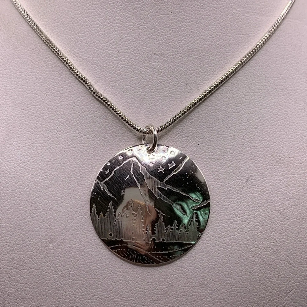 Mountain Vibes. Sterling silver artisan made pendant. One of a kind.
